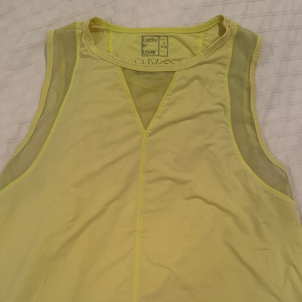 Lucky in Love Neon Yellow Mesh-Trim Athletic Tank